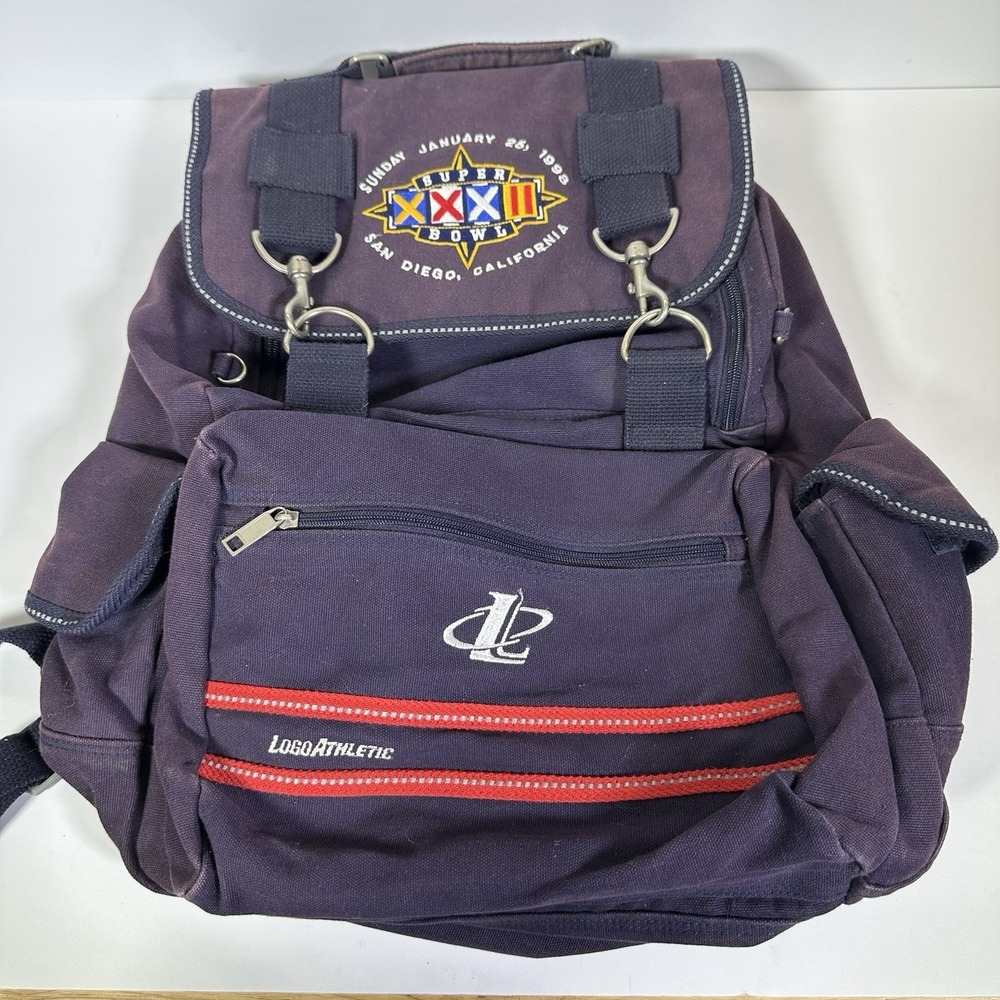 Vintage Logo Athletic Backpack Super Bowl XXXII One Size Blue NFL Football 90s